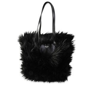 Prada Black Faux Fur Fabric Tote